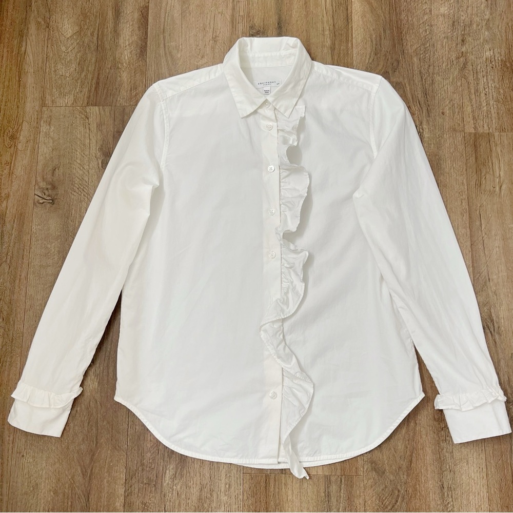 Equipment Front Ruffle Button Down Blouse In White - image 8